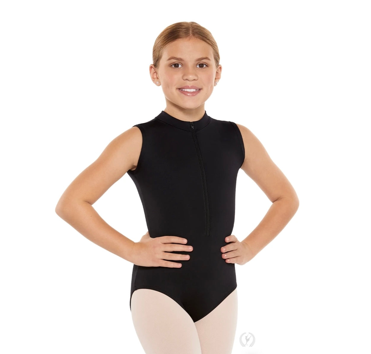 Eurotard Girls Microfiber Full Back Zipper Front Mock Neck Leotard
