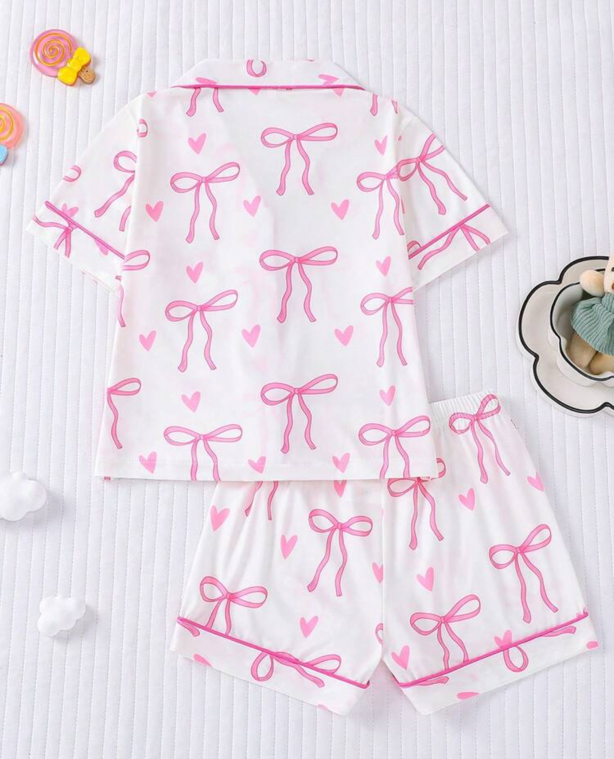 Bow Short Sleeve Top & Shorts Loungewear Set