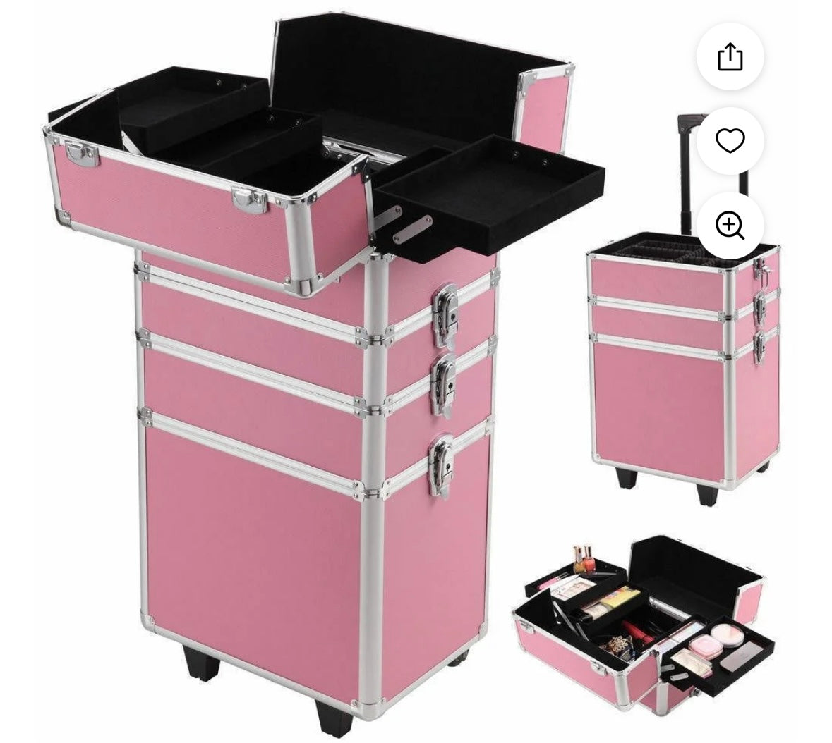 Aluminum 4 in 1 Rolling Cosmetic Trolley Organizer