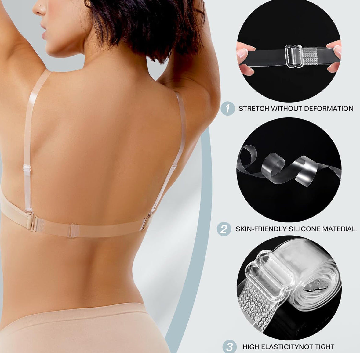 LuxeClear 3pc Invisible Shoulder Bra Straps and Clear Back Straps