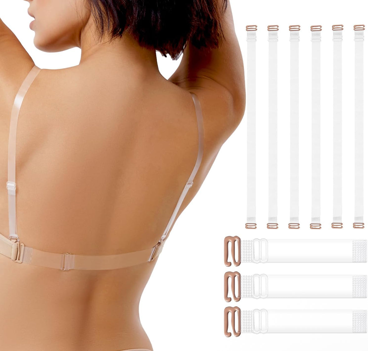 LuxeClear 3pc Invisible Shoulder Bra Straps and Clear Back Straps