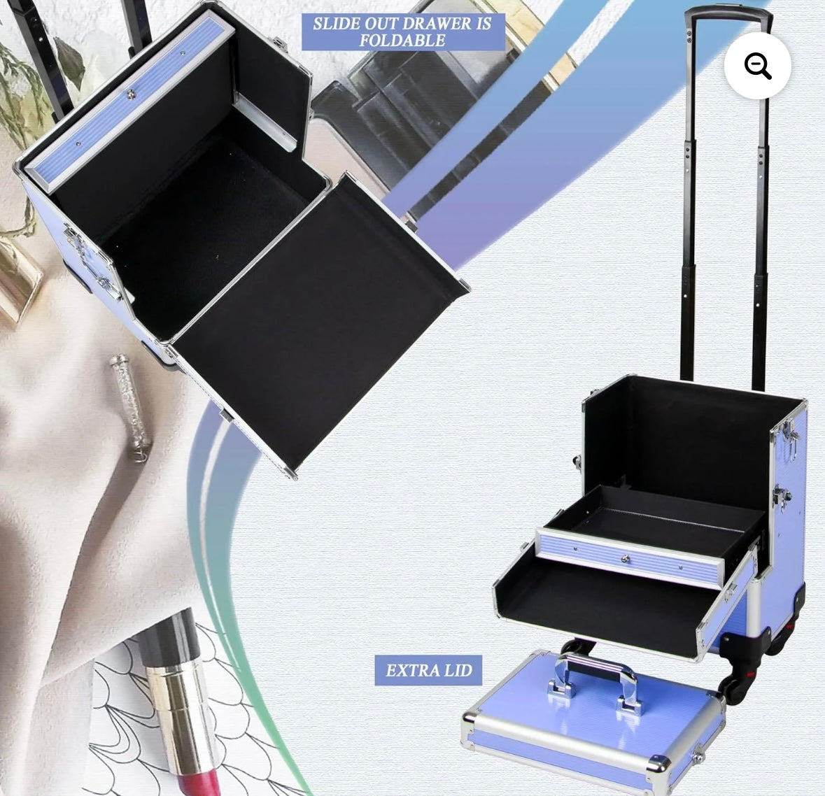 Aluminum 4 in 1 Rolling Cosmetic Trolley Organizer