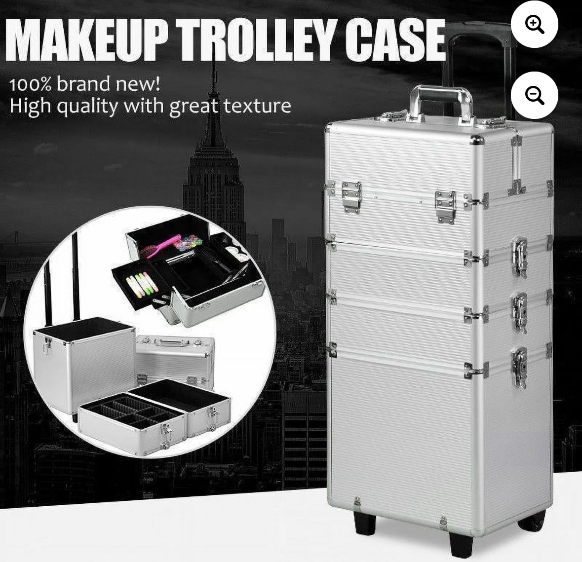Aluminum 4 in 1 Rolling Cosmetic Trolley Organizer