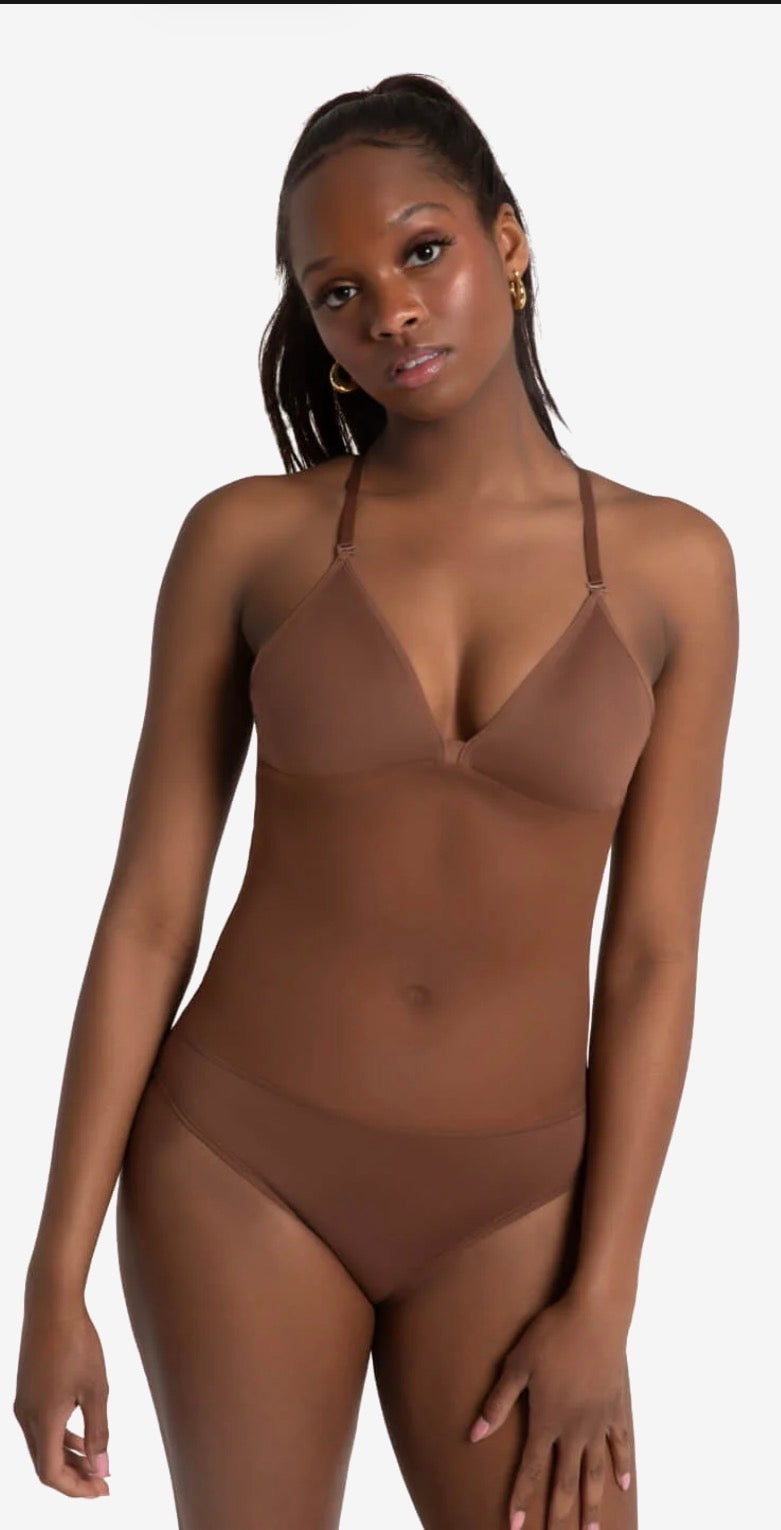 PLUNGE NECK MESH MIDRIFF LEOTARD