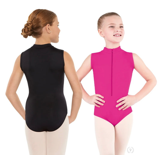 Eurotard Girls Microfiber Full Back Zipper Front Mock Neck Leotard