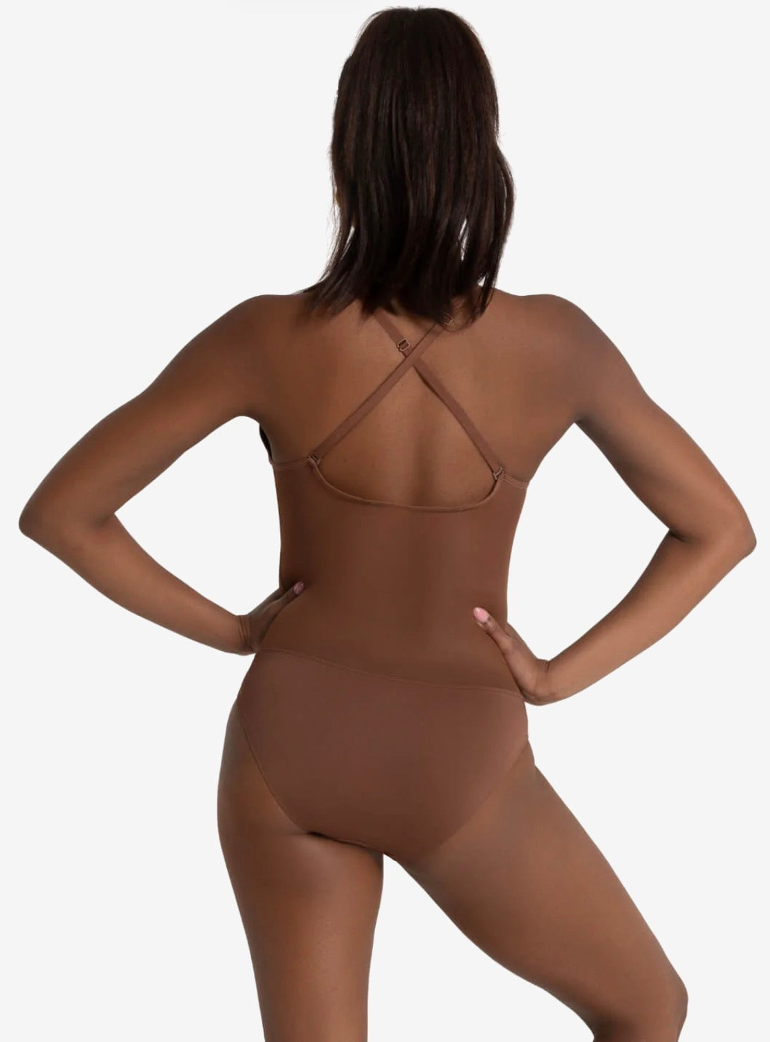 PLUNGE NECK MESH MIDRIFF LEOTARD