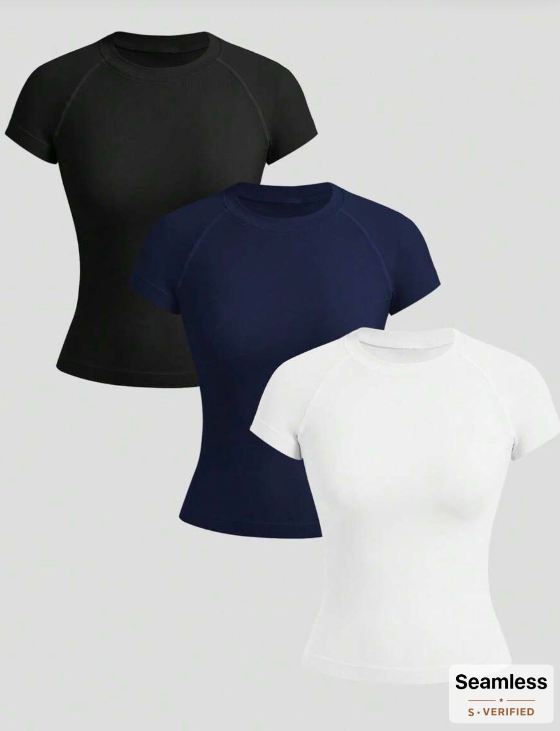 Men’s Solid Color Fitted Seamless Short Sleeve Sports T-Shirt