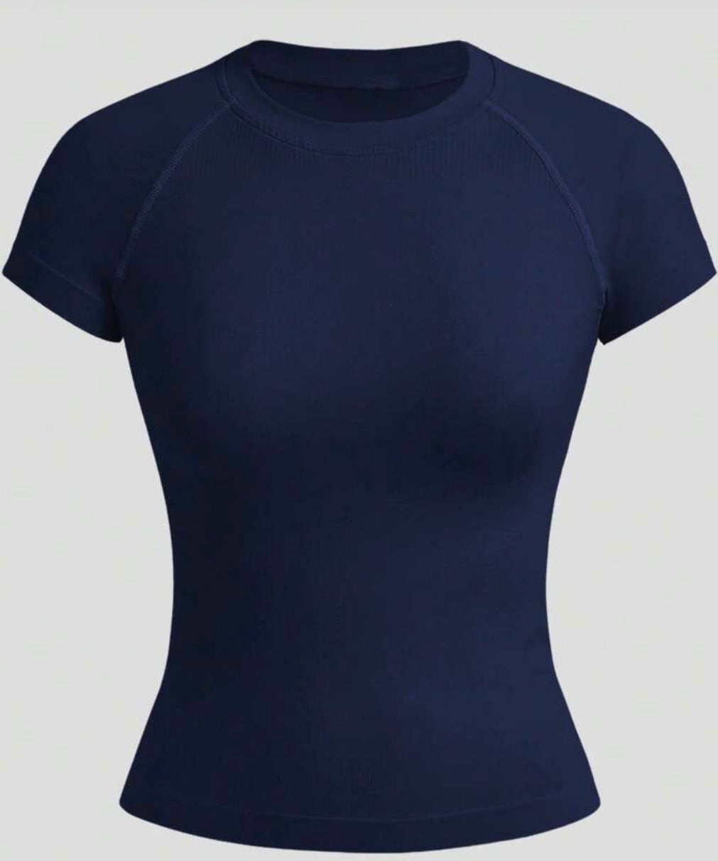 Men’s Solid Color Fitted Seamless Short Sleeve Sports T-Shirt