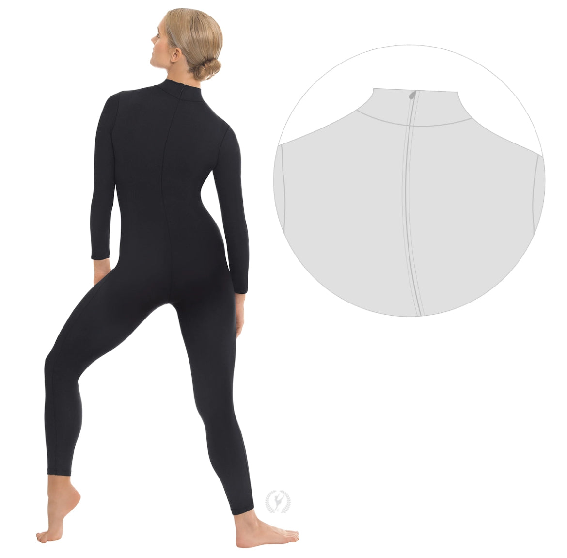 Eurotard Adult Microfiber Zipper Back Mock Neck Long Sleeve Unitard