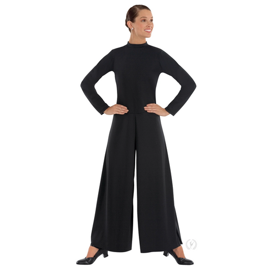 Eurotard Women’s Simplicity Polyester Long Sleeve Wide Leg High Neck Praise Jumpsuit